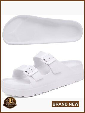 Women Platform Sandals with Arch Support, Double Buckle Slide